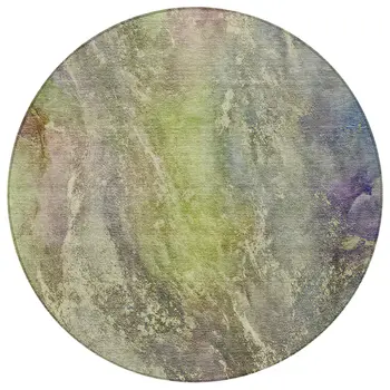 8' Green Pink And Gold Round Abstract Washable Indoor Outdoor Area Rug