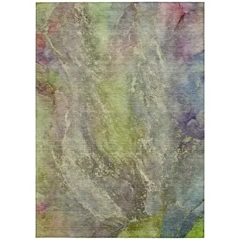 8' X 10' Green Pink And Gold Abstract Washable Indoor Outdoor Area Rug