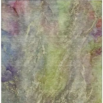 10' X 14' Green Pink And Gold Abstract Washable Indoor Outdoor Area Rug