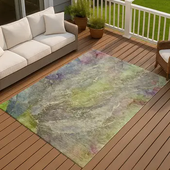 10' X 14' Green Pink And Gold Abstract Washable Indoor Outdoor Area Rug