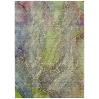 10' X 14' Green Pink And Gold Abstract Washable Indoor Outdoor Area Rug
