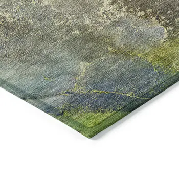 10' X 14' Green Pink And Gold Abstract Washable Indoor Outdoor Area Rug