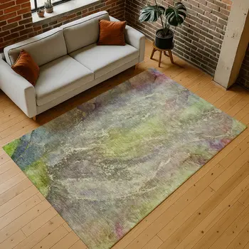 10' X 14' Green Pink And Gold Abstract Washable Indoor Outdoor Area Rug