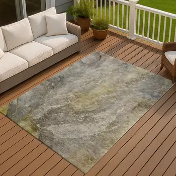 5' X 8' Pewter And Gray Abstract Washable Indoor Outdoor Area Rug