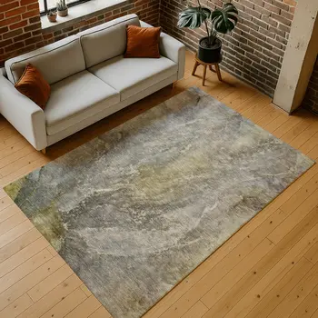 5' X 8' Pewter And Gray Abstract Washable Indoor Outdoor Area Rug