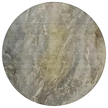 8' Pewter And Gray Round Abstract Washable Indoor Outdoor Area Rug