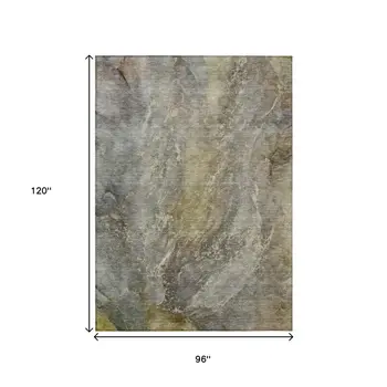 8' X 10' Pewter And Gray Abstract Washable Indoor Outdoor Area Rug