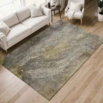 10' X 14' Pewter And Gray Abstract Washable Indoor Outdoor Area Rug