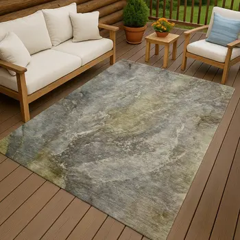 10' X 14' Pewter And Gray Abstract Washable Indoor Outdoor Area Rug