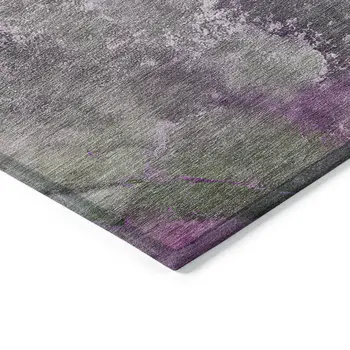 3' X 5' Plum And Ivory Abstract Washable Indoor Outdoor Area Rug
