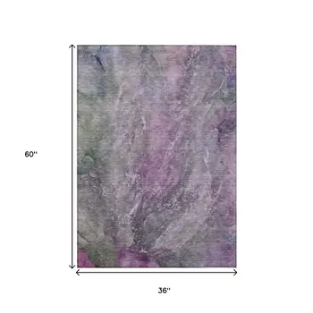 3' X 5' Plum And Ivory Abstract Washable Indoor Outdoor Area Rug
