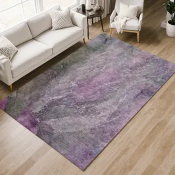 3' X 5' Plum And Ivory Abstract Washable Indoor Outdoor Area Rug
