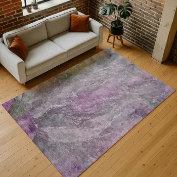 3' X 5' Plum And Ivory Abstract Washable Indoor Outdoor Area Rug