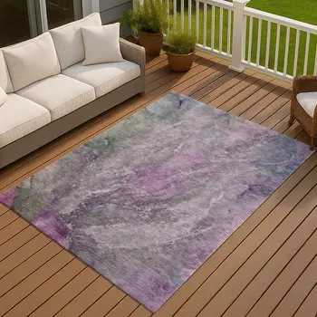 8' X 10' Plum And Ivory Abstract Washable Indoor Outdoor Area Rug
