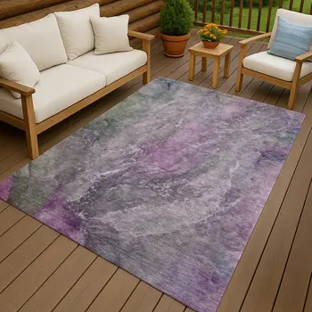 9' X 12' Plum And Ivory Abstract Washable Indoor Outdoor Area Rug