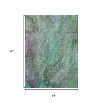 8' X 10' Teal Blue And Purple Abstract Washable Indoor Outdoor Area Rug