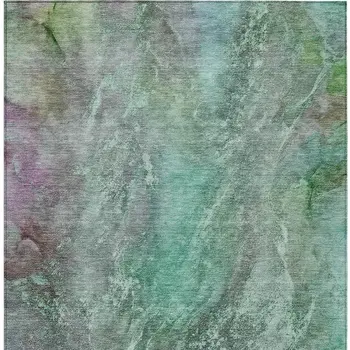 9' X 12' Teal Blue And Purple Abstract Washable Indoor Outdoor Area Rug
