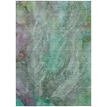 9' X 12' Teal Blue And Purple Abstract Washable Indoor Outdoor Area Rug