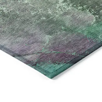 9' X 12' Teal Blue And Purple Abstract Washable Indoor Outdoor Area Rug
