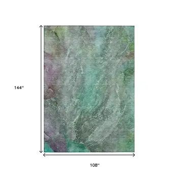 9' X 12' Teal Blue And Purple Abstract Washable Indoor Outdoor Area Rug