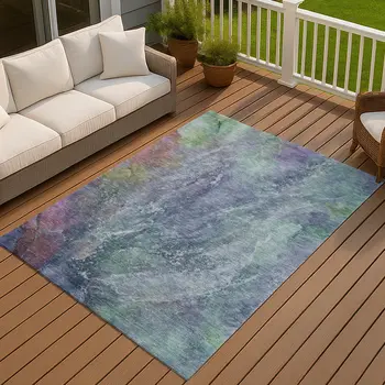 3' X 5' Blue Gray And Green Abstract Washable Indoor Outdoor Area Rug