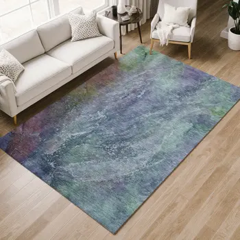 3' X 5' Blue Gray And Green Abstract Washable Indoor Outdoor Area Rug