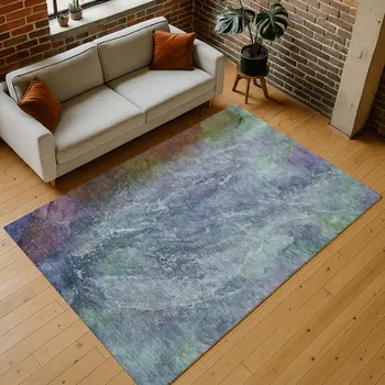 3' X 5' Blue Gray And Green Abstract Washable Indoor Outdoor Area Rug