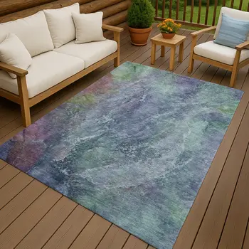 3' X 5' Blue Gray And Green Abstract Washable Indoor Outdoor Area Rug