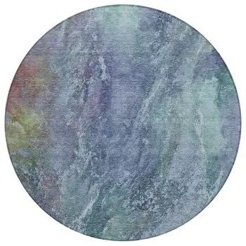 8' Blue Gray And Green Round Abstract Washable Indoor Outdoor Area Rug