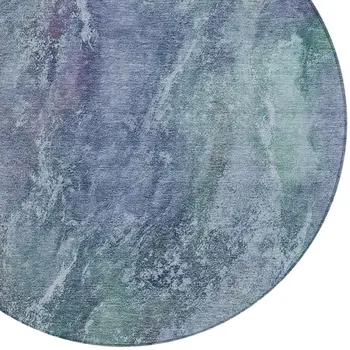 8' Blue Gray And Green Round Abstract Washable Indoor Outdoor Area Rug