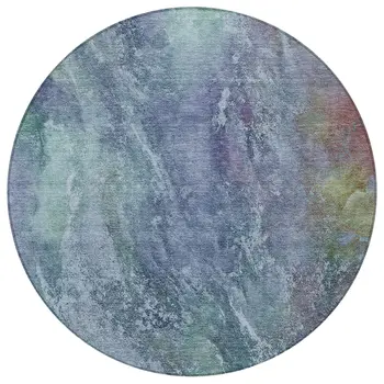 8' Blue Gray And Green Round Abstract Washable Indoor Outdoor Area Rug
