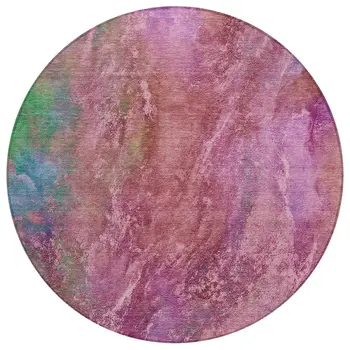 8' Blush Green And Purple Round Abstract Washable Indoor Outdoor Area Rug