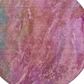 8' Blush Green And Purple Round Abstract Washable Indoor Outdoor Area Rug