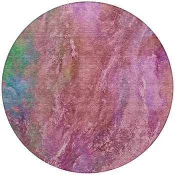 8' Blush Green And Purple Round Abstract Washable Indoor Outdoor Area Rug