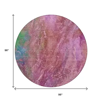 8' Blush Green And Purple Round Abstract Washable Indoor Outdoor Area Rug