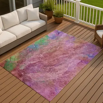 10' X 14' Blush Green And Purple Abstract Washable Indoor Outdoor Area Rug