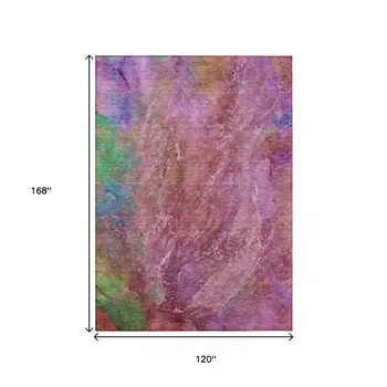 10' X 14' Blush Green And Purple Abstract Washable Indoor Outdoor Area Rug
