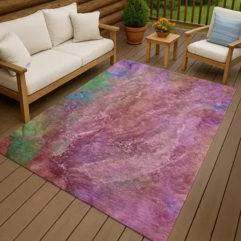10' X 14' Blush Green And Purple Abstract Washable Indoor Outdoor Area Rug