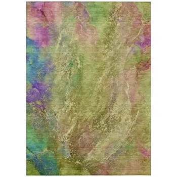 3' X 5' Green Pink And Blue Abstract Washable Indoor Outdoor Area Rug