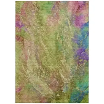 5' X 8' Green Pink And Blue Abstract Washable Indoor Outdoor Area Rug