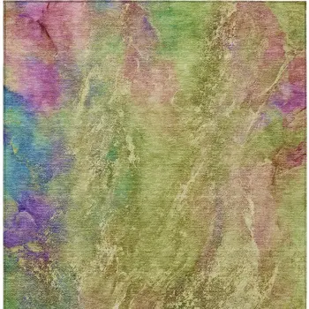 5' X 8' Green Pink And Blue Abstract Washable Indoor Outdoor Area Rug