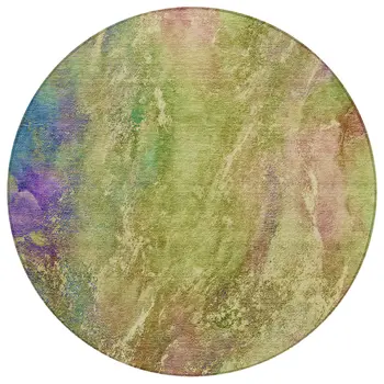 8' Green Pink And Blue Round Abstract Washable Indoor Outdoor Area Rug
