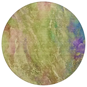 8' Green Pink And Blue Round Abstract Washable Indoor Outdoor Area Rug