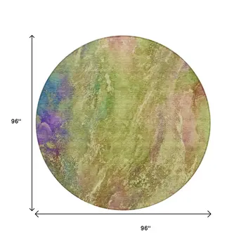 8' Green Pink And Blue Round Abstract Washable Indoor Outdoor Area Rug