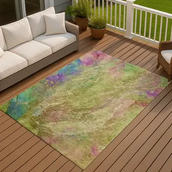 9' X 12' Green Pink And Blue Abstract Washable Indoor Outdoor Area Rug