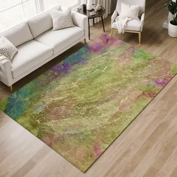 9' X 12' Green Pink And Blue Abstract Washable Indoor Outdoor Area Rug