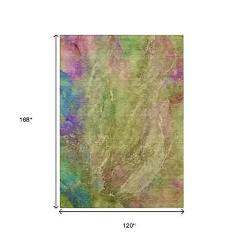 10' X 14' Green Pink And Blue Abstract Washable Indoor Outdoor Area Rug