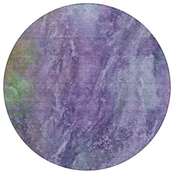 8' Purple And Green Round Abstract Washable Indoor Outdoor Area Rug
