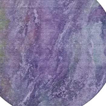 8' Purple And Green Round Abstract Washable Indoor Outdoor Area Rug