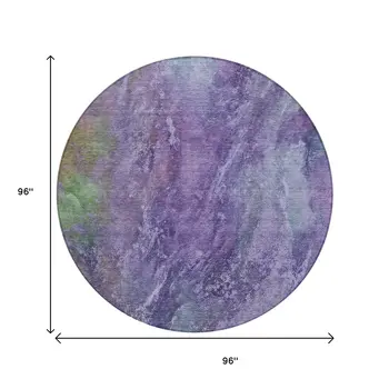 8' Purple And Green Round Abstract Washable Indoor Outdoor Area Rug